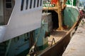 fishing boat stands in port, maritime transport theme Royalty Free Stock Photo