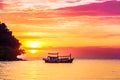 Fishing boat and sunset on Koh Kood island - Thailand Royalty Free Stock Photo