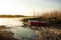 Fishing boat sunset lake