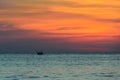 Fishing boat sunset at Layan beach phuket in Thailand Royalty Free Stock Photo