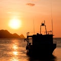 Fishing boat at sunset in Taganga, Colombia Royalty Free Stock Photo