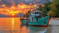 Fishing boat at sunset on a tranquil beach Royalty Free Stock Photo
