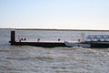 Landscape on the Tagus River with berth and motorboat Royalty Free Stock Photo