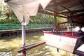 The fishing boat,temple,river in Thailand village