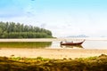 Fishing boat thailand and island background. Royalty Free Stock Photo