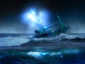 Fishing boat under moonlight Royalty Free Stock Photo