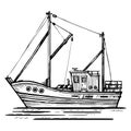 Fishing boat vector sketch hand-drawn illustration