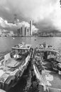 Fishing boat in Victoria Harbor of Hong Kong city Royalty Free Stock Photo