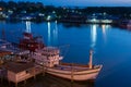 Fishing boat at village near river twilight time Royalty Free Stock Photo