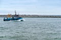 Fishing boat on the water, small blue fishing schooner Royalty Free Stock Photo