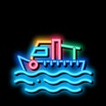 Fishing Boat On Water Wave neon glow icon illustration