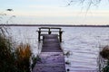 Fishing boat wooden pontoon in sunset Lake Hourtin in Gironde france Royalty Free Stock Photo