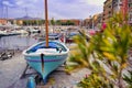 Fishing boats along the French Riviera on the Mediterranean Sea at Nice, France Royalty Free Stock Photo