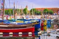 Fishing boats along the French Riviera on the Mediterranean Sea at Nice, France Royalty Free Stock Photo