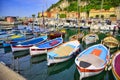 Fishing boats along the French Riviera on the Mediterranean Sea at Nice, France Royalty Free Stock Photo