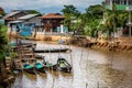 Fishing boats along the Inle canal river. Myanmar, Burma Royalty Free Stock Photo