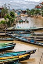 Fishing boats along the Inle canal river. Myanmar, Burma