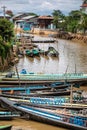 Fishing boats along the Inle canal river. Myanmar, Burma