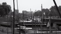 Fishing Boats Anchored at Rivers Shore Royalty Free Stock Photo