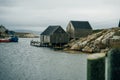 Fishing boats anchored and waiting in a secluded bay in Peggy's Cove, Nova Scotia, Canada - oct 2022 Royalty Free Stock Photo