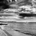 Fishing boats. Artistic look in black and white. Royalty Free Stock Photo