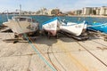 Fishing boats in the bay beach in Pomorie, Bulgaria