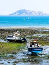 Fishing boats in a bay during outflow Royalty Free Stock Photo