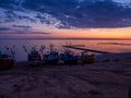 Some fishing boats at the beach of the Baltic Sea shortly befor sunrise Royalty Free Stock Photo