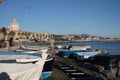 The fishing boats on the beach of Genoa Pegli