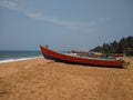 fishing boats on the beach, Kovalam beach seascape view Thiruvananthapuram Kerala Royalty Free Stock Photo
