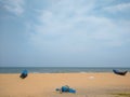 Fishing boats on the beach, pozhikkara beach, Kollam district, Kerala, seascape view