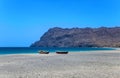 Fishing boats on the beach, Praia de Sao Pedro, Island Sao Vicente, Cape Verde, Cabo Verde, Africa Royalty Free Stock Photo