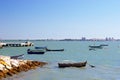 Fishing boats on the beach of Puerto Real in Cadiz, Andalusia. Spain Royalty Free Stock Photo