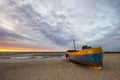 Fishing boats on the beach during a storm Royalty Free Stock Photo