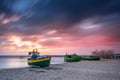 Fishing boats on the beach Baltic Sea. Poland Royalty Free Stock Photo