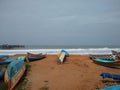 Fishing boats on the beach, Valiyathura fishing spot, seascape view, Thiruvananthapuram Kerala