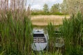 Fishing boats in a beautiful channel Danube-Tisa-Danube in the heart of Vojvodina, Serbia