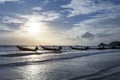 Fishing boats with Beautiful and romantic sunset. Koh Tao Royalty Free Stock Photo