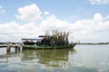 fishing boats carrying rumpon (fish aggregating device) marina beach Semarang city 23 september 2022