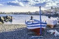 Fishing boats on the coast of the city of giardini naxos sicily Royalty Free Stock Photo