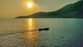 Fishing boats crossing the waters of the Bacan Sea Royalty Free Stock Photo