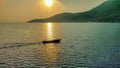 Fishing boats crossing the waters of the Bacan Sea Royalty Free Stock Photo