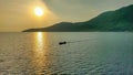 Fishing boats crossing the waters of the Bacan Sea Royalty Free Stock Photo