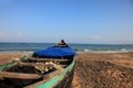 Fishing boats docked on a beach