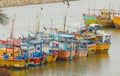 Fishing boats docked in srilankan fishery port during corona period Royalty Free Stock Photo