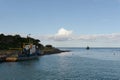 Fishing boats in the early morning at the exit from Snake Lake to the Black Sea. Krasnodarskiy kray Royalty Free Stock Photo