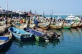 Fishing boats in the ficher harbor of Lome in Togo Royalty Free Stock Photo