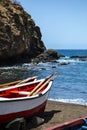 Fishing boats on Fishermen Bay beach at Cidade Velha on Santiago Island, Cape Verde Royalty Free Stock Photo