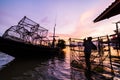 Fishing boats and fishing village sunset