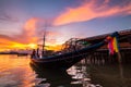 Fishing boats and fishing village sunset